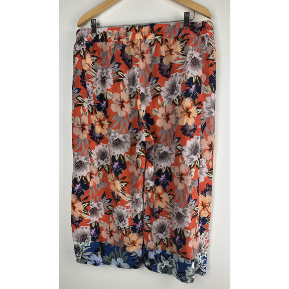 Johnny Was x Jade Silk Wide Leg Poonam Tropical Floral Crop Pants Sheer Size XL - Picture 11 of 14